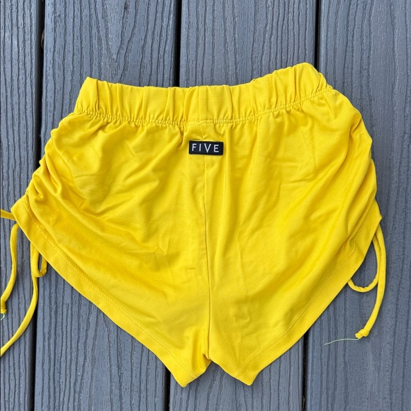 Kids' Yellow Ruched Side Drawstring Athletic Shorts - Picture 2 of 3